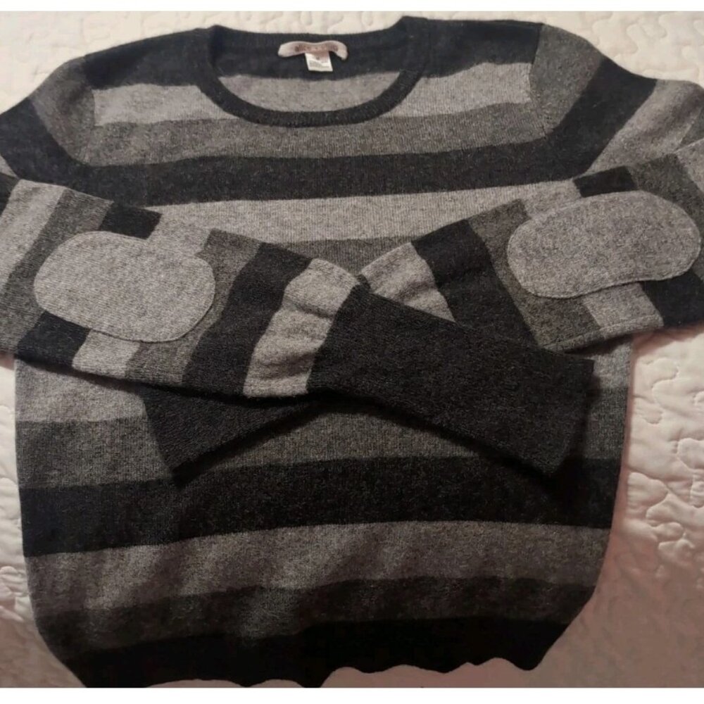 ALICE & OLIVIA LUXURY CASHMERE SWEATER BLACK AND GRAY SIZE M ELBOW PATCHES